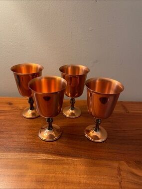 Set of 4 Coppercraft guild Canada 1970s copper and brass goblets